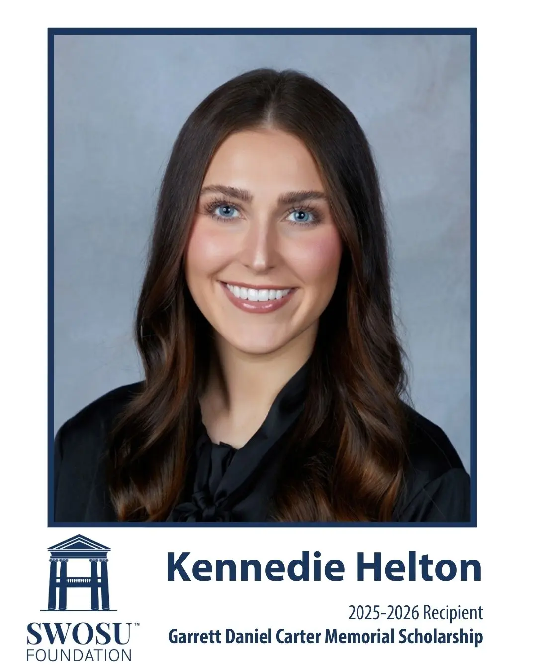 Kennedie Helton of Weatherford has been named the recipient of the Garrett Daniel Carter Memorial Scholarship at Southwestern Oklahoma State University (SWOSU) for the 2025–2026 academic year.